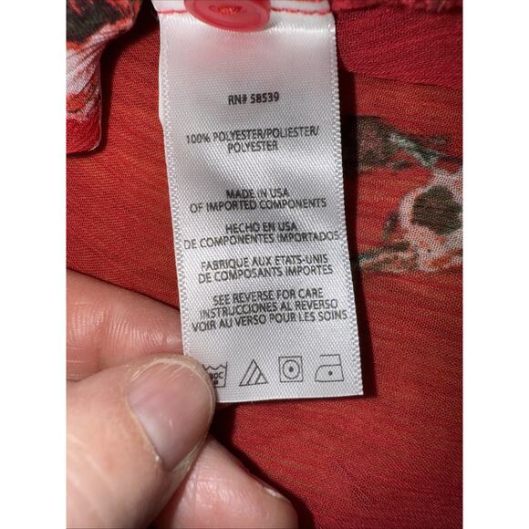 Kut From The Kloth Red Floral Semi Sheer Blouse Size L Lagenlook Boho Dressy - Picture 15 of 15